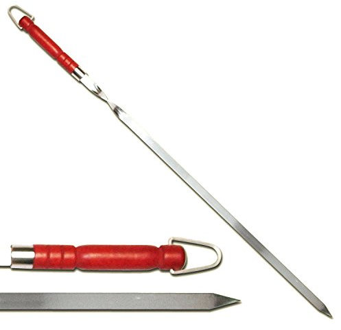4X Extra Lange Edelstahl Grillspiesse 80cm lang / 2cm breit / 3mm Stark mit Holzgriff
