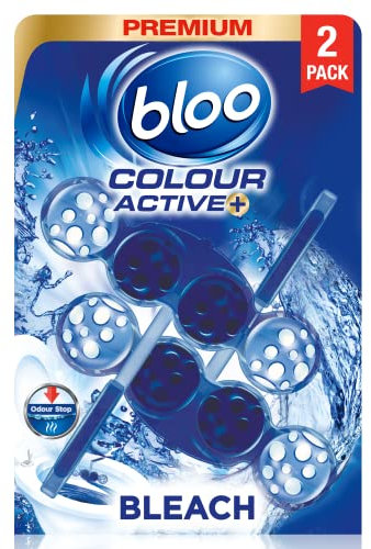 Bloo Colour Active Toilet Rim Block Bleach with Anti-Limescale, Cleaning Foam, Dirt Protection and Extra Freshness with Bloo Odour-Stop Technology, Pack of 2 rimblocks