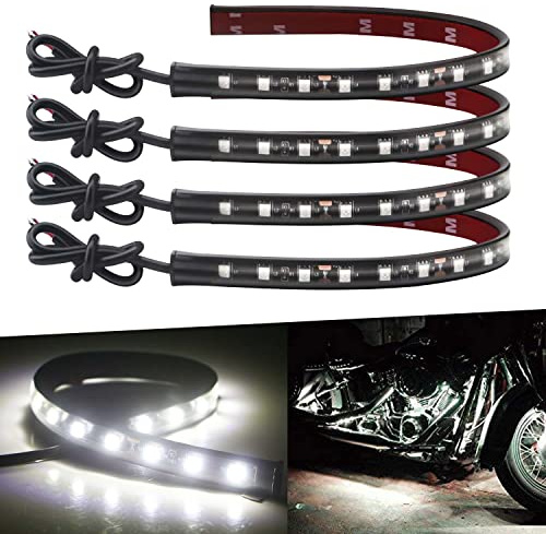 Motorbike Underglow Lights - Motorcycle LED Strip Light Kit, 32cm 5050 18SMD Waterproof White 12V Atmosphere Neon Interior Lighting for Car and Motorcycle - Pack of 4