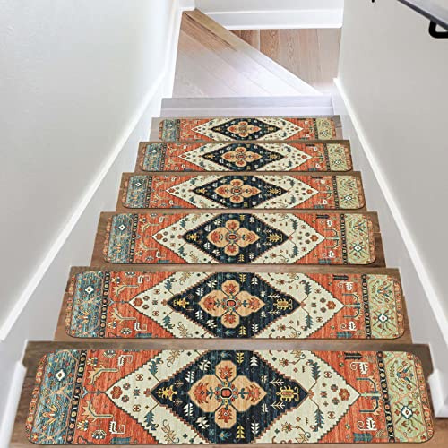 OJIA Non-Slip Stair Treads for Wooden Steps 7PCS, 30X8 Rubber Carpet Stair Treads Indoor Stair Runner Slip Resistant Stair Rugs Safety Mats for Dogs, Kids & Elders, Stairway Grip Step Treads