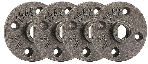1/2 Heavy Duty Floor Flange, Home TZH 4 Pack Malleable iron Pipe Flange for Industrial vintage style, Flanges with Threaded Hole for DIY Project/Furniture/Shelving Decoration(1/2, 4)