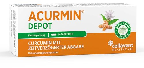 Acurmin DEPOT – Curcumin mit zeitverzögerter Abgabe – Lokale Freisetzung im Magen-Darm-Bereich – 60 Kurkuma Tabletten