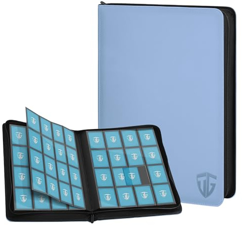TCGUARD 16 Scomparti per Carte da Collezione, Album con Chiusura Lampo, per 1000 Carte, Raccoglitore per Carte di Credito, Tasche Laterali Sicure, Compatibile con YuGiOh, MTG, Carte Sportive (Blu)