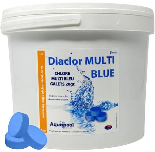 Chlore Multi Blue Pastilles de 20g Multifonctions - Traitement Tout-en-Un pour Piscine - Désinfectant, Algicide, Stabilisant, Clarifiant - Maintient l'eau Transparente et cristalline (5KG)