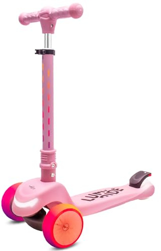 LUMI Ride Patinete niño Tres Ruedas Infantil Balance LED 3+ Rosa, Plegable, Manillar Ajustable, Freno de Pie, Plataforma Antideslizante, Manillar Desmontable