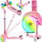 LUMI Ride Kinderroller Kinderroller 3 Räder Balance LED Rosa 3+, Klappbar, Höhenverstellbarer Lenker, Fußbremse, Rutschfestes Trittbrett, Abnehmbarer Lenker