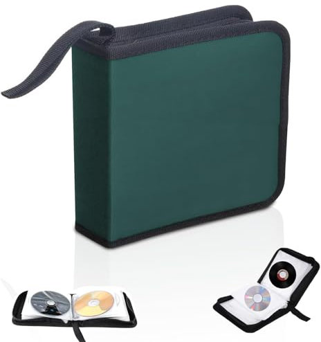 CAAGGMM CD-Tasche, Tasche für 40 Discs, CD/DVD-Tasche Aufbewahrungsschutz, CD DVD Discs Aufbewahrungstasche, CD-Aufbewahrungstasche für Haus und Auto, Geeignet für CD Lagerung und Organisation (Grün)