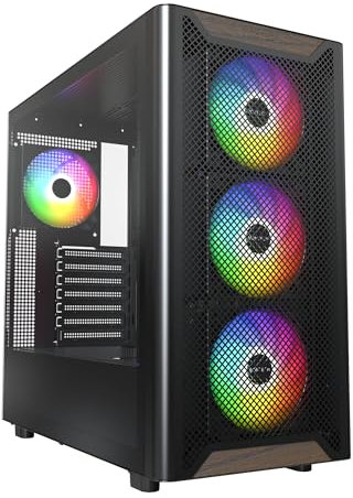 MONTECH XR Wood,Genuine Black Walnut Front, ATX Mid-Tower PC Gaming Case, Glass Side Panel, 4 x 120mm GF120 ARGB PWM Fans Pre-Installed, Black