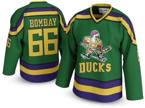 UNLC Gordon Bombay #66 Mighty Ducks Kids Jersey – Green 90s Hockey Shirt with Stitched Letters, Youth Sizes S–XL, Green, S