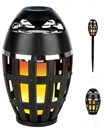 AMYLIAGAN Outdoor LED Bluetooth Flame Speaker, Wireless Bluetooth 5.0 LED Flame Speakers with Stake, Portable Waterproof Blueteeth Speakers with Atmosphere Lamp for Garden Patio Party Camping