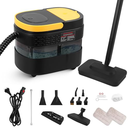 Do-Electr Nettoyeur vapeur avec roulette, chauffage en 10 secondes, réservoir de 1,6 L, poignée réglable à 3 niveaux, nettoyeur vapeur de 2500 W pour le nettoyage, nettoyeur vapeur portable