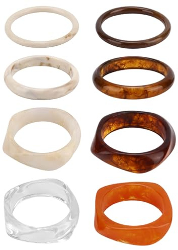 Mikovivi 8pcs Resin Cuff Bangles Set, 2 Diameters Resin Chunky Bracelets for Women Round & Irregular Stackable Statement Boho Fashion Jewelry Stack Bangles for Vacation Daily Wearing Gift