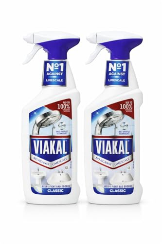 Viakal Limescale Remover Spray, 500ml (2 Pack) | Hard Water Stain Cleaner for Bathrooms, Kitchens & Showers | Powerful Descaler for Taps, Tiles, Toilets & Glass | Fast-Acting Anti-Limescale Formula