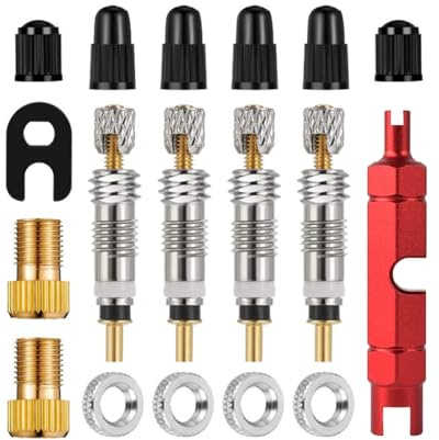 HUVZOR 18 Unidades Kit de núcleo de válvula Presta para Bicicleta, Aluminum Alloy Valve Adapter, Brass Presta Valve Adapter, Universal Schrader Valve Tool for Bike Tire Repair Replacement
