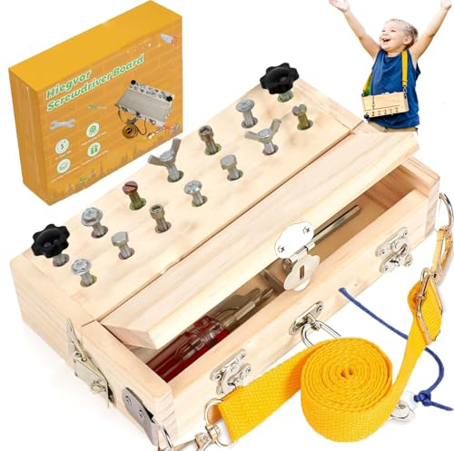 Hiegvor Giochi Montessori 3 Anni, Attrezzi in Legno Bambini, Cacciavite Giocattoli, Giocattoli di Abilità Motorie, Attrezzi in Legno Bambini Montessori Giochi, per Regalo Bambina Bimbo (Montessori B)