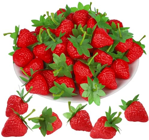JOYOLA 30 Pcs Artificial Plastic Strawberries, Realistic Plastic Strawberries, Artificial Fruit Strawberry Decoration, Fake Strawberries for Cake Decoration, Crafts, Photography Props