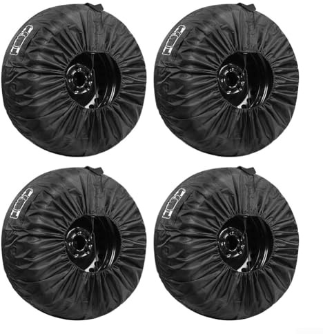 YJDOORPLAY 4-pack däckförvaringsväskor för reserv-, sommar- och vinterdäck polyester hjulskydd med justerbart spänne och sladd passar däck upp till 80 cm diameter (18-22 tum)