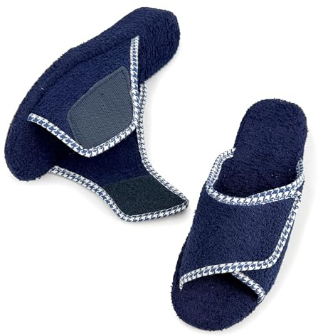 STRAPPO SOFT Zapatillas Geriátricas Mujer Rizo de Toalla Pantoflas Punta Abierta Tacón de Cuña Confort para Pies Anchos Calzado Ligero con Plantilla de Corcho Chinelas con Cierre Adhesivo Marine 41