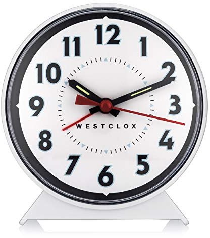Westclox Keywound Analog Alarm Clock, Loud Bell Alarm, Manual Wind Up, No Batteries or Electricity Required (White, 4.5 x 4.25)