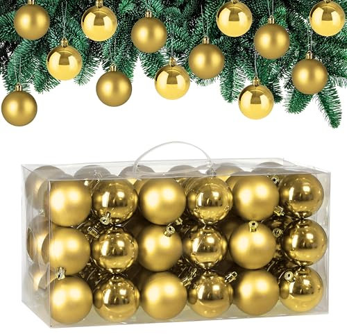 Deuba Lot de 54 Boules de Noël en Plastique Robuste Décoration de Noël intérieur extérieur Décoration pour Sapin Or doré