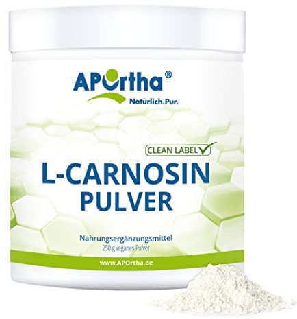 APOrtha® L-Carnosin, 250 g Pulver vegan aus 100% reinem L-Carnosin, Hochdosiert mit 500 mg L-Carnosin je Tagesverzehr, 250g Pulver für 500 Tage, vegan, glutenfrei, allergenfrei