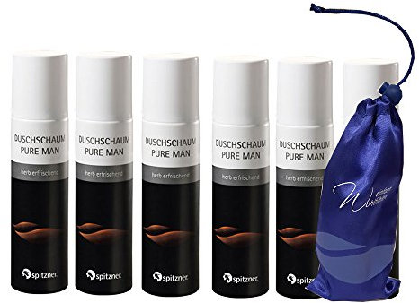 Spitzner - Schiuma doccia Pure Man, confezione risparmio (6 x 150 ml) con campione di temperamatite, anche da regalare