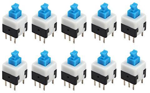 HALJIA Lot de 10 interrupteurs autobloquants à bouton poussoir 6 broches Bipolaire bidirectionnel 8 x 8 mm