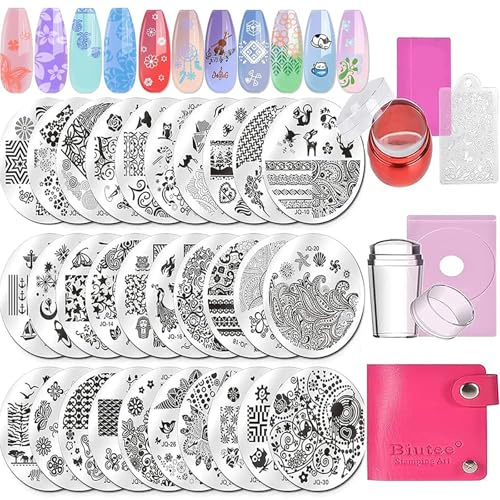 Biutee Nail Art Stamping, Estampacion Uñas 30 Placas de Stamping+1pcs Sello de Silicona(con 2pcs Cabezas Estampadoras de Silicona) +2 pcs Rascador, Patrones Animales Flores, Decoración de Uñas