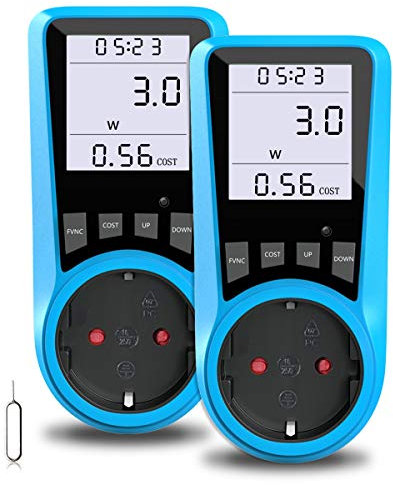 Stromkostenmessgerät, BMK Stromzähler Leistungsmessgerät Energiekostenmessgerät Strommessgerät Steckdose, Leistungsmesser Messgerät mit Größer LCD Bildschirm, Überlastsicherung 3680W (2pcs)