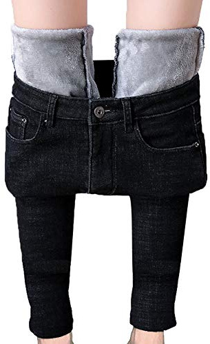MINASAN Women's Thermal Trousers with Inner Fleece Winter Trousers Hot Warm Lined Jeans Straight Trousers with Wide Elastic Band Jeans Leggings Fleece Treggings Women's Large Sizes, black, S