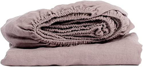 My Linen Home Spannbettlaken aus 100% Stonewashed Leinen Dusty Rose, 140x200cm I Kontinuierlich elastischer Saum I Temperaturregulierend und Atmungsaktiv I Sanft, weich selbst zur empfindlichsten Haut