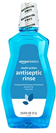 Amazon Basics Multi Action Antiseptic Oral Rinse, Alcohol-Free, Antiplaque, Antigingivitis, Fresh Mint Flavor, 1 Liter (33.8 Fluid Ounces), 1-Pack (Previously Solimo)