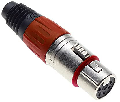 Keple Enchufe XLR De 5 Polos, Rojo - Enchufe Hembra para Micrófono De Audio DMX, Adaptador Mellado, Conector De Construcción Metálica con Carcasa De Plástico