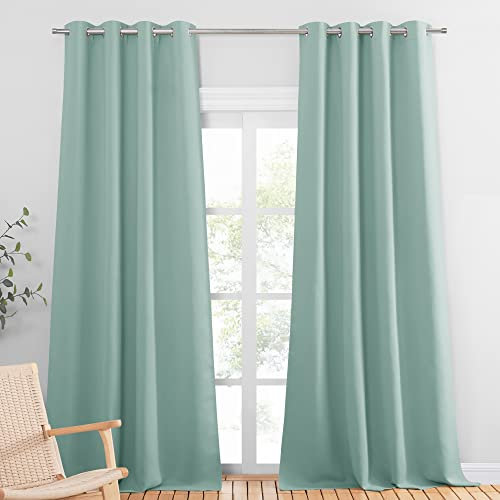 PONY DANCE Rideaux Occultant - Rideaux et Draperies Interieurs 140 x 240 cm Lourds Isolation Thermique avec Oeillets Décoration de Fenêtre Tissu Uni Solid Polyester, 2 Panneaux, Vert Clair