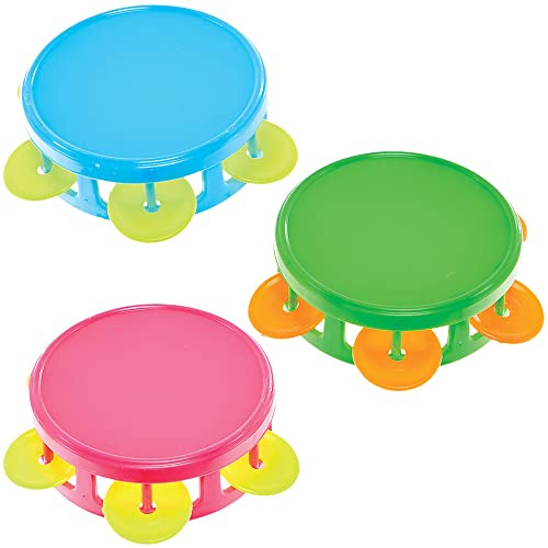 Baker Ross FX876 Mini panderetas - Pack de 6, Pequeños juguetes musicales para fiestas infantiles
