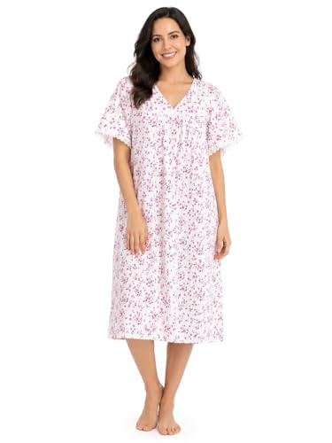 Tesmark Camisón floral de incontinencia con espalda abierta para mujer, para problemas de continencia, vestido de maternidad, camisón de polialgodón para mujer, talla 36-30