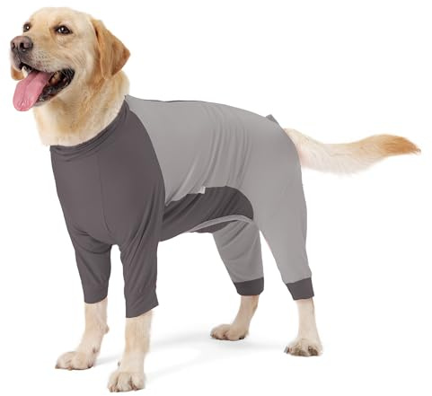 Parderry Dog Recovery Suit for Surgery Dog Onesie for Female and Male E-Collar Alternative Anti Shedding Pajamas Long Sleeve Claming Bodysuit Gray M