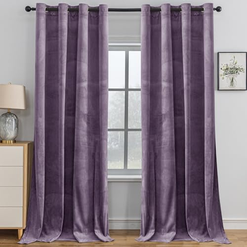 YSTELLAA Cortinas Terciopelo Opacas 2 Piezas, 175×140CM, Morado Claro | Cortinas Termicas Aislantes Frio Y Calor, con Ojales, Insonorizantes, Modernas, adecuadas para Salon y Dormitorio