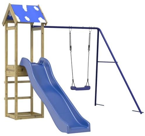 vidaXL Parque Infantil de Exterior Madera de Pino impregnada, Juego de Columpios de jardín, casa de Juegos con Columpio, Juego de Columpio y tobogán