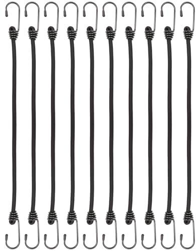BINCKIN Lot de 10 tendeurs avec crochets de 40 cm – Sangles élastiques robustes avec crochets pour bâche de camping, tentes, auvent et fixations (noir)