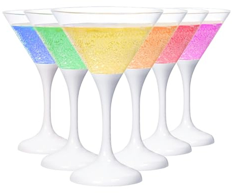 DPWELL 6 st cocktailglas, upplysta koppar, LED-lysande vinglas, flytande aktiverade martiniglasglas, återanvändbara för badtunna, fest, affärsaktiviteter, födelsedag, klubb, barer