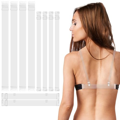 Abeillo 2 paia di spalline trasparenti per reggiseno con 2 pezzi di spalline posteriori antiscivolo trasparenti, spalline per spalle trasparenti per donne con supporto per spalline posteriori
