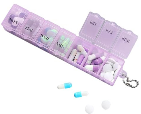 Tablettenbox 7 Tage, Pillendose 7 Tage Regenbogen Medikamentenbox Wochen Tablettendose Kleine eicht Zu Öffnen mit einem einzigartigen Design und Fächern für Unterwegs