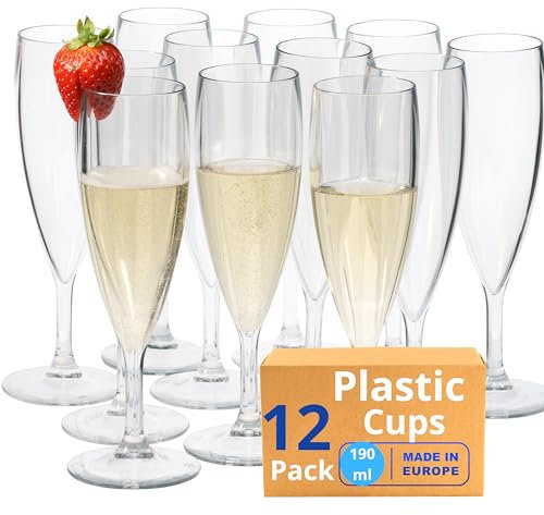 Vieira Home Copas de cava champagne Vasos plastico duro reutilizable irrompibles modernos | Juego de 12 vasos sin bpa 19cl |Hecho en U.E.