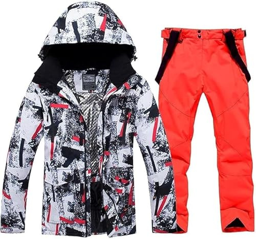 HOTIAN Giacca da sci da Uomo e pantaloni Set, Giacca invernale Calda,Pantaloni Da Sciimpermeabili E Cappotto,per Il Lavoro All'aperto Sci Pesca Equitazione Moto