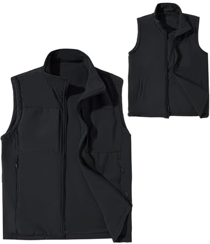 AIEOE Vändbar väst för män, vinter, varm fleeceväst, vändbar, softshell väst, utomhusjacka, ärmlös, övergångsjacka, svart, M