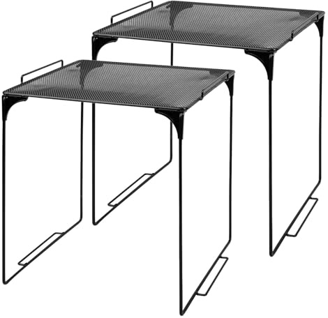 SOPOTUTU Étagère Cuisine Pliable en Métal Grillagé 2 Pièces, Rangement sous Évier Empilable, Organiseur Casier Multifonction pour Placard, Bureau et École, Noir