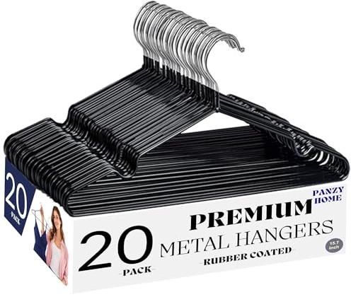 Panzy Home, 20 grucce premium in metallo rivestite in gomma, resistenti e salvaspazio, per organizzare vestiti per armadi, appendiabiti, binari e armadietti (20, Nero)