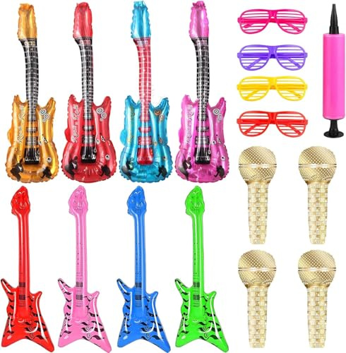 17 Inflatable Party Props Set: Guitar, Microphone, Sunglasses, Radio for Photo Booth