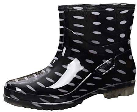 Bottes en caoutchouc courtes pour femme - Bottes de pluie courtes en caoutchouc imperméables - Bottes de pluie pour l'extérieur - Bottes hautes à enfiler - Chaussures aquatiques confortables à tige